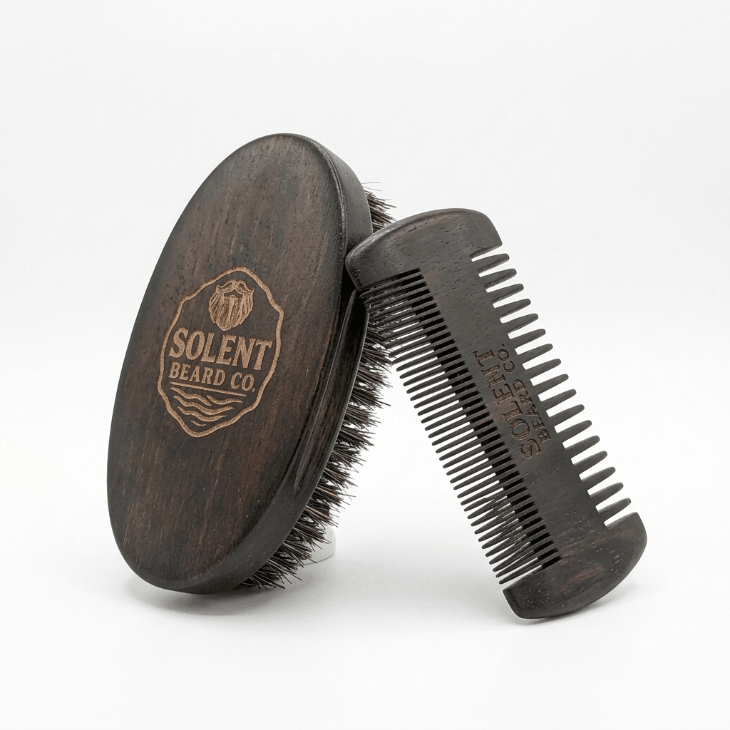 Wooden Comb & Palm Brush Set - Solent Beard Co