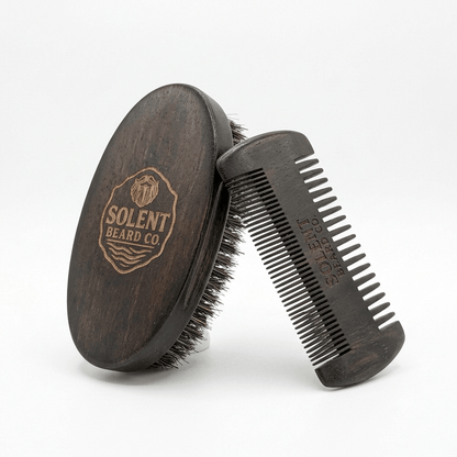 Wooden Comb & Palm Brush Set - Solent Beard Co