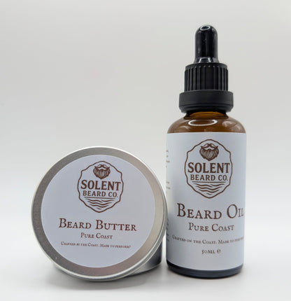 Beard Oil & Butter Duo with Emu Oil (50ml + 50g) - Pure Coast (Unscented) - Solent Beard Co
